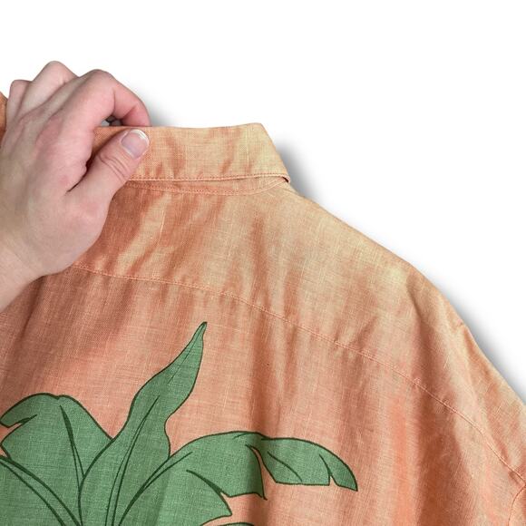 Tommy Bahama Men’s XXL 100% Linen Hawaiian Camp Shirt Hula Girl Palm Tree Print - Picture 5 of 10